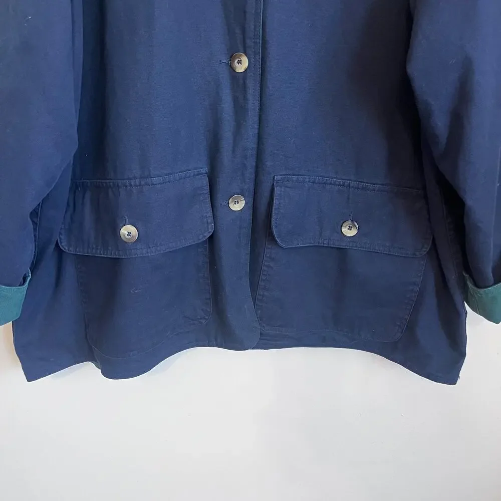 Vintage 90s Chore Barn Mens Jacket Size XL Blue Green Reversible Corduroy Collar